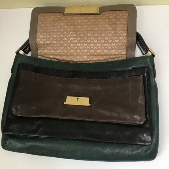 Anya Hindmarch Y2K Color Block Hobo Leather Pockets Shoulder Bag Green Black Tan - Picture 7 of 16